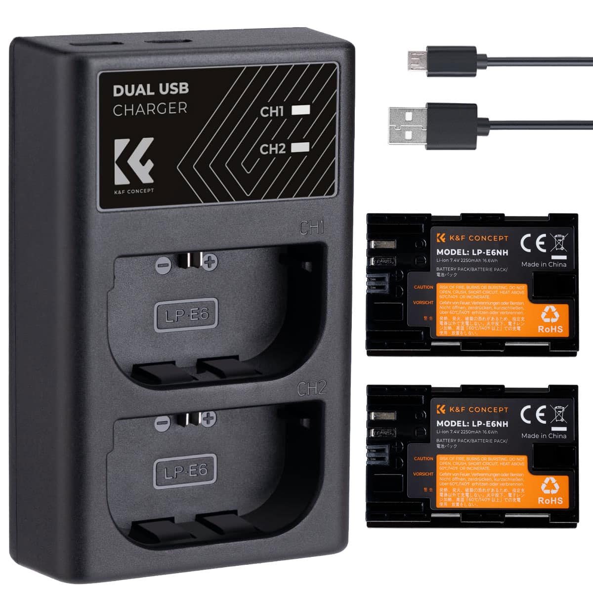 K&F Canon LP-E6NH Battery Kit - 2 Batteries and Dual Charger | KF28.0021