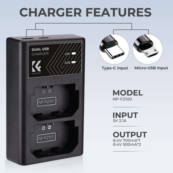 K&F Dual Charger for Sony NP-FZ100 batteries | KF28.0010 - Image 2