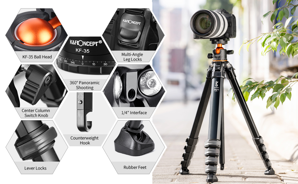K&F Pro-Traveller Photography Tripod Kit with 35mm Ball Head | KF09.105 - Image 3