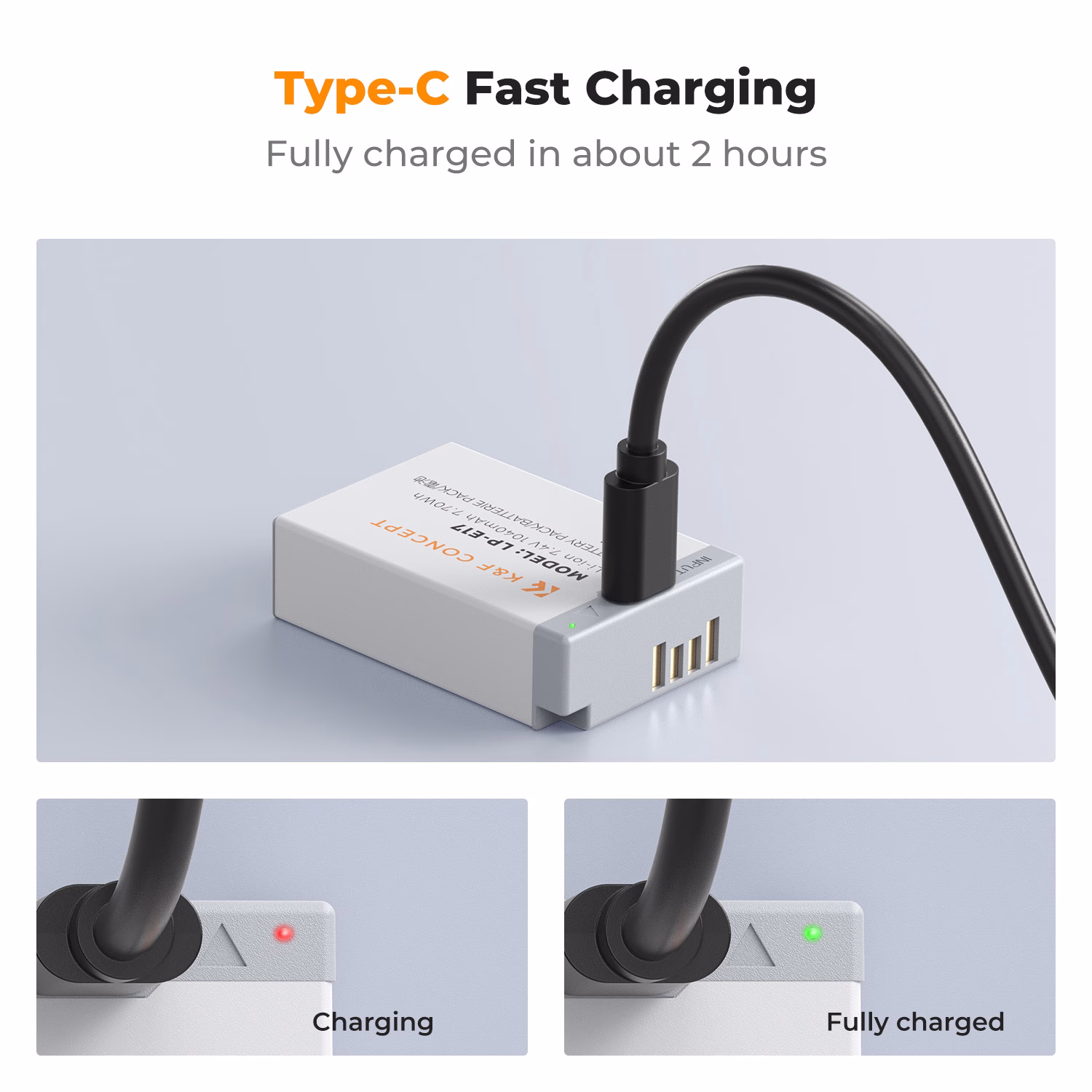 K&F 2 Pack Canon LP-E17 Compatible Batteries with USB-C Charging Port - Image 6