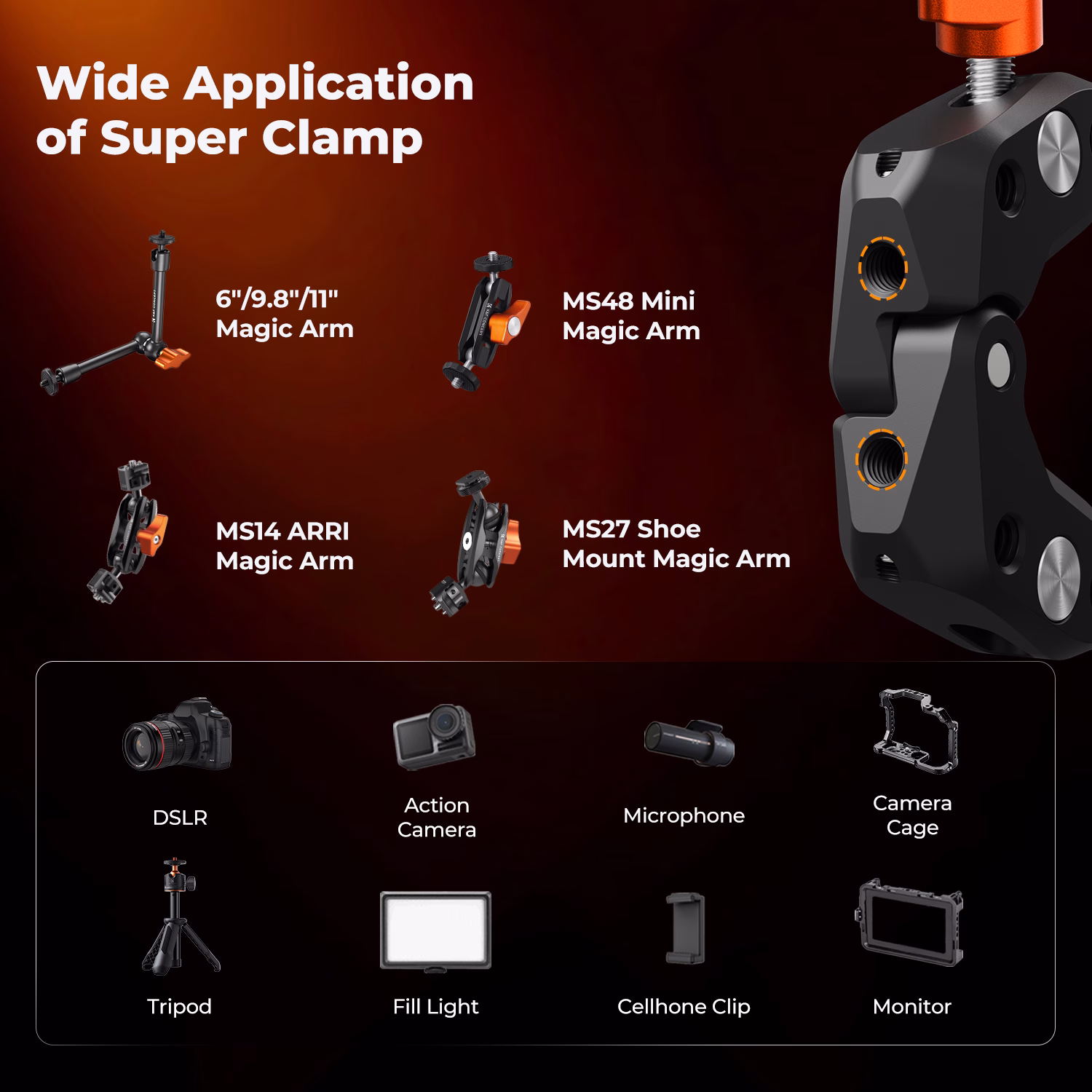 K&F 2 Pack Mini Super Clamp Ms15 with a Jaw Opening of 60mm | KF31.081S1 - Image 2