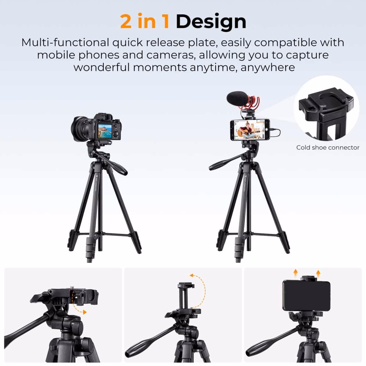 K&F Compact-Vlogger Tripod which Includes Remote and Phone Mount | KF09.125 - Image 3