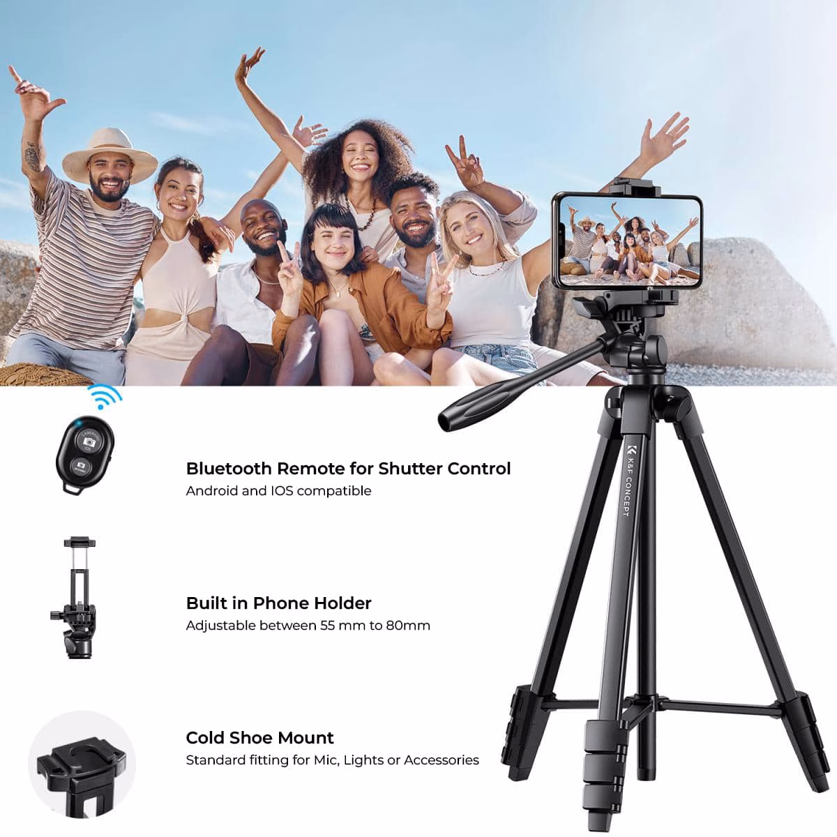 K&F Compact-Vlogger Tripod which Includes Remote and Phone Mount | KF09.125 - Image 2
