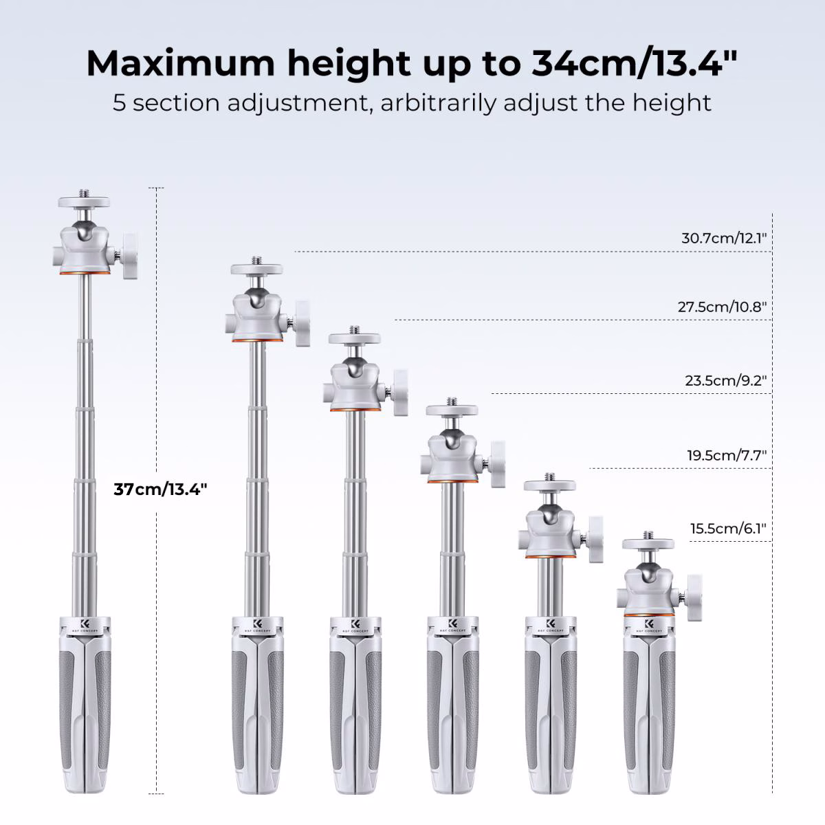 K&F Desktop Tripod (Grey) with Extension Column and Remote | KF09.128V2 - Image 6