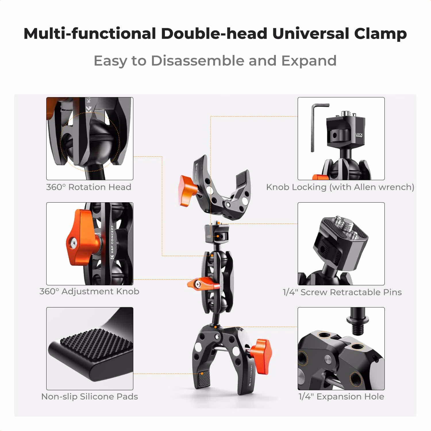 K&F Magic Arm Mini Grip with Dual Mini Super Clamp Heads | KF31.096 - Image 2