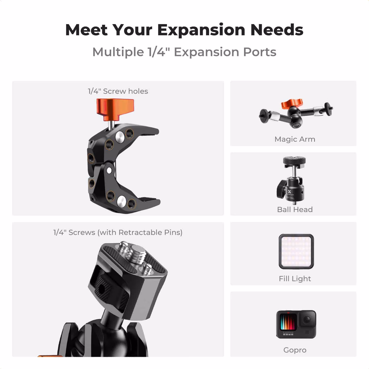 K&F Magic Arm Mini Grip with Dual Mini Super Clamp Heads | KF31.096 - Image 4