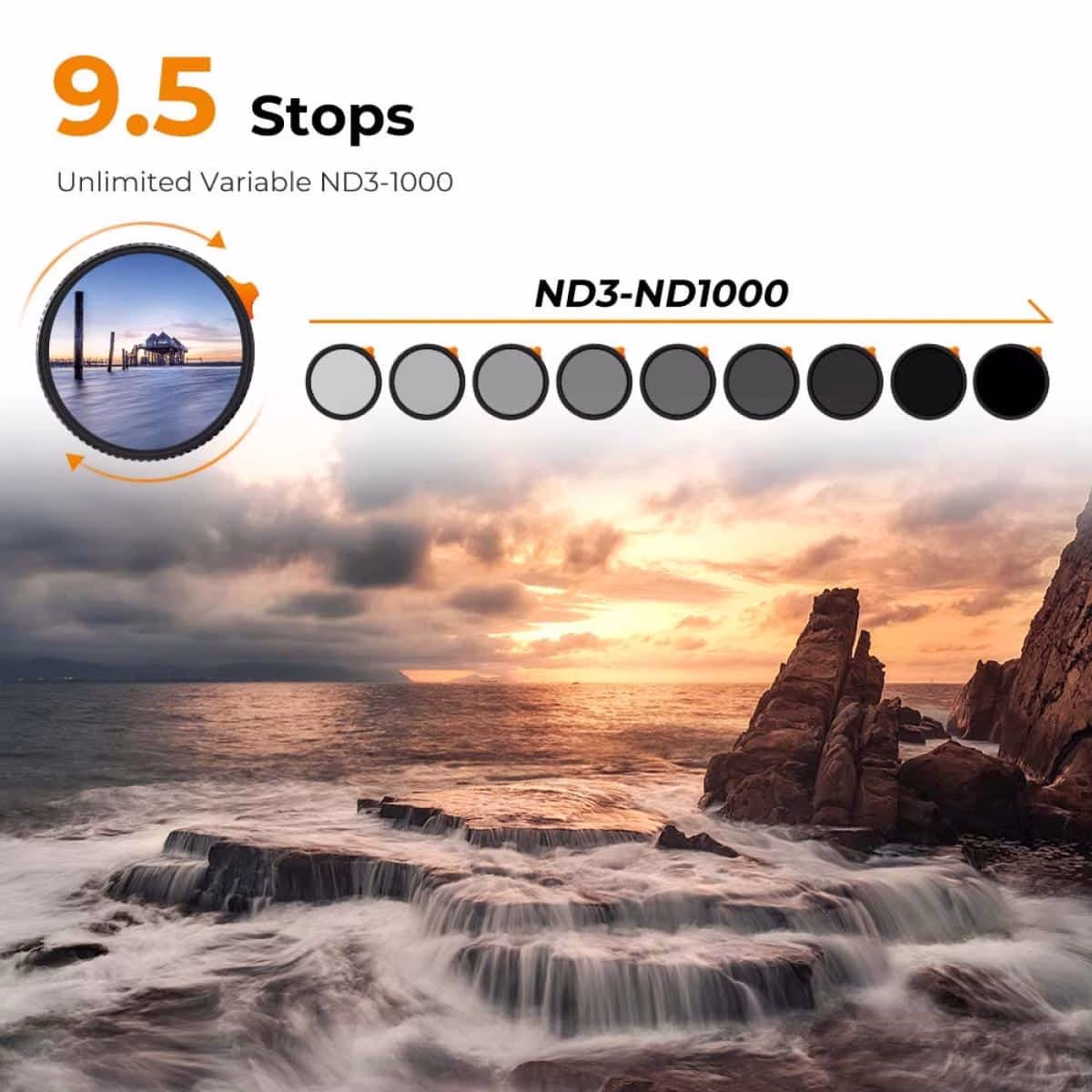 K&F ND3-1000 Variable ND Filter (VND) 1.5-10 Stops Nano-X Series - Image 3